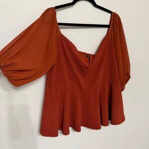 Brick Orange Shein Curve 2XL Boho Peasant Blouse